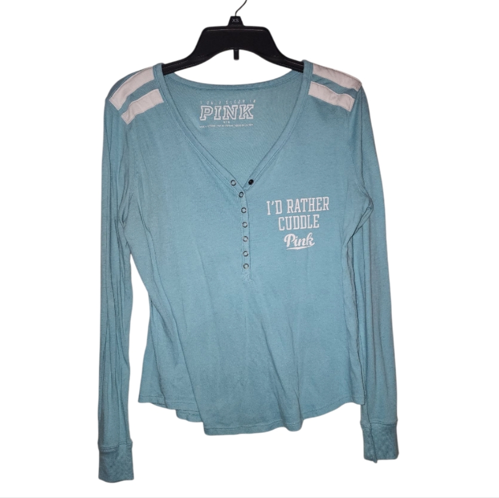 PINK Victoria's Secret Long Sleeve Sleep Shirt - Size Medium, Blue